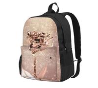 InOmak Pink Rose Flower Gold Copper Sequin Sparkly, Backpack With Pockets Casual Daypack Water Resistant School Bag for Travelling, Hiking, or Camping