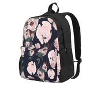 InOmak Pink Watercolor Roses Dark Navy Blue Floral, Backpack With Pockets Casual Daypack Water Resistant School Bag for Travelling, Hiking, or Camping