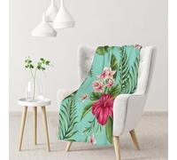 InOmak Plumeria And Hibiscus Flowers Print Exotic Jungle Palm Leaf,Soft Blanket Warm Anti-Pilling Flannel Plush Throw Blanket 76 X 102 cm