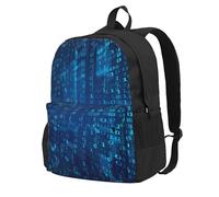 InOmak Programmer Blue Binary Code, Backpack With Pockets Casual Daypack Water Resistant School Bag for Travelling, Hiking, or Camping