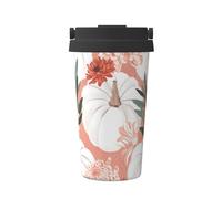 InOmak Pumpkin Thanksgiving Pink Dahlia Flower Autumn,500ml Coffee Mug Insulated Stainless Steel Water Bottle Portable Coffee Cup