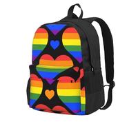 InOmak Rainbow Hearts Gay Pride Flag, Backpack With Pockets Casual Daypack Water Resistant School Bag for Travelling, Hiking, or Camping