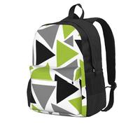 InOmak Random Triangles Lime Green Gray Black On White, Backpack With Pockets Casual Daypack Water Resistant School Bag for Travelling, Hiking, or Camping