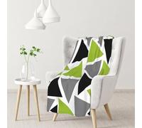 InOmak Random Triangles Lime Green Gray Black On White,Soft Blanket Warm Anti-Pilling Flannel Plush Throw Blanket 76 X 102 cm
