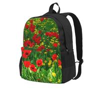 InOmak Red Poppy Field Farm Meadow Landscape Print, Backpack With Pockets Casual Daypack Water Resistant School Bag for Travelling, Hiking, or Camping