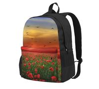 InOmak Red Poppy Flower Field In Sunset Printed, Backpack With Pockets Casual Daypack Water Resistant School Bag for Travelling, Hiking, or Camping