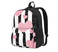 InOmak Romantic Heart Rose Gold Sequin Stripe, Backpack With Pockets Casual Daypack Water Resistant School Bag for Travelling, Hiking, or Camping
