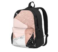 InOmak Rose Gold Glitter Black White Marble Geometric, Backpack With Pockets Casual Daypack Water Resistant School Bag for Travelling, Hiking, or Camping