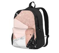 InOmak Rose Gold Glitter Black White Marble Geometric, Backpack With Pockets Casual Daypack Water Resistant School Bag for Travelling, Hiking, or Camping