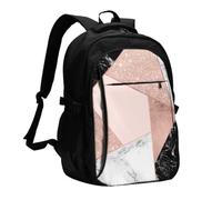 InOmak Rose Gold Glitter Black White Marble Geometric, Travel Backpack Casual School Bags Laptop Rucksack With USB Charging Port For Men Women