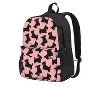 InOmak Scottish Terrier Pattern Pink Black, Backpack With Pockets Casual Daypack Water Resistant School Bag for Travelling, Hiking, or Camping