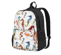 InOmak Seahorses Ballet White Animals Nautical, Backpack With Pockets Casual Daypack Water Resistant School Bag for Travelling, Hiking, or Camping