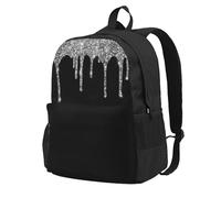 InOmak Silver Glitter Drips Sparkle Black, Backpack With Pockets Casual Daypack Water Resistant School Bag for Travelling, Hiking, or Camping