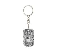 InOmak Snow Leopard, Rectangular Metal Keychain, Metal Keychains Keyring Key Chain Ring Holder Organizer 1 pc