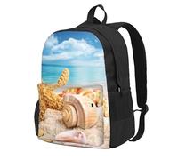 InOmak Starfish And Seashells On Beach, Backpack With Pockets Casual Daypack Water Resistant School Bag for Travelling, Hiking, or Camping