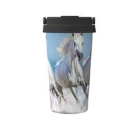 InOmak Three White Horses,500ml Coffee Mug Insulated Stainless Steel Water Bottle Portable Coffee Cup