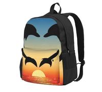 InOmak Two Dolphins Jumping Shaped Heart, Backpack With Pockets Casual Daypack Water Resistant School Bag for Travelling, Hiking, or Camping