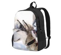 InOmak Two Siberian Husky Dogs, Backpack With Pockets Casual Daypack Water Resistant School Bag for Travelling, Hiking, or Camping