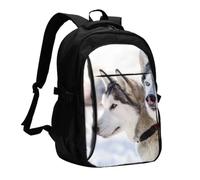 InOmak Two Siberian Husky Dogs, Travel Backpack Casual School Bags Laptop Rucksack With USB Charging Port For Men Women