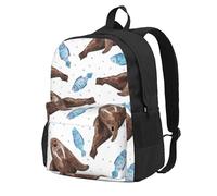 InOmak Watercolor Brown Walrus, Backpack With Pockets Casual Daypack Water Resistant School Bag for Travelling, Hiking, or Camping
