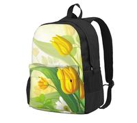 InOmak Watercolor Yellow Tulips, Backpack With Pockets Casual Daypack Water Resistant School Bag for Travelling, Hiking, or Camping