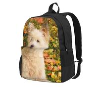 InOmak Westie Autumn West Highland White Terrier Dogs, Backpack With Pockets Casual Daypack Water Resistant School Bag for Travelling, Hiking, or Camping