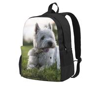 InOmak Westie Lawn West Highland White Terrier Dogs, Backpack With Pockets Casual Daypack Water Resistant School Bag for Travelling, Hiking, or Camping