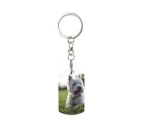 InOmak Westie Lawn West Highland White Terrier Dogs, Rectangular Metal Keychain, Metal Keychains Keyring Key Chain Ring Holder Organizer 1 pc