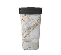 InOmak White Gray Silver Pearly Gold Brush Marble,500ml Coffee Mug Insulated Stainless Steel Water Bottle Portable Coffee Cup