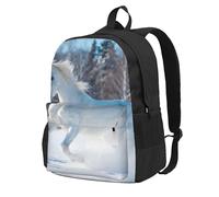 InOmak White Horse In Winter, Backpack With Pockets Casual Daypack Water Resistant School Bag for Travelling, Hiking, or Camping