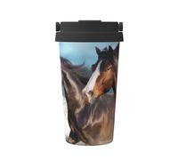 InOmak White Horses,500ml Coffee Mug Insulated Stainless Steel Water Bottle Portable Coffee Cup