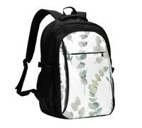 InOmak White Natural Greenery Twig Printed, Travel Backpack Casual School Bags Laptop Rucksack With USB Charging Port For Men Women