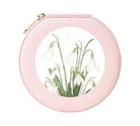 InOmak White Snowdrop Flower Botanical Watercolor Painting, Women's Jewellery Box Round PVC Leather Jewelry Box Travel Organiser Jewelry Case