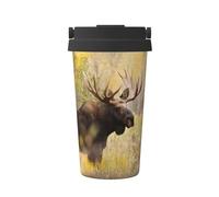 InOmak Wild Animal Moose Stan in Forest,500ml Coffee Mug Insulated Stainless Steel Water Bottle Portable Coffee Cup