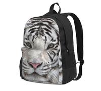 InOmak Winter White Tiger, Backpack With Pockets Casual Daypack Water Resistant School Bag for Travelling, Hiking, or Camping