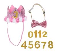 INOOMP 1 Set Cat Dog Birthday Costume with Hat and Bow Tie Collar Pet Birthday Crown Puppy Dress Up Bandana Pink Glitter Party Headdress