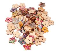 INOOMP 100pcs Plum Wood Button Wooden Decorative and Practical Buttons Adorable Pattern Assorted Color for Scrapbooking Handmade Project Sewing Decoration