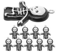INOOMP 10pcs Black Resin Skeleton Pendant Necklace Charm for Handmade Projects and Home Decor, Skin Friendly and Not Easy to Fade Stylish Halloween Jewelry Accessory
