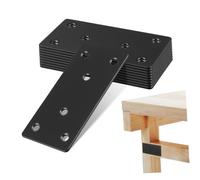 INOOMP 10pcs Black Steel Corner Bracket Stainless Steel, 6 Hole Flat Connection Plate, Straight Brace for Wood and Fence, Easy Install