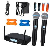 INOOMP 2 Pcs Wireless Microphone System Dual Handheld Uhf Cordless Mic with Stable Reception and Two Function for Karaoke Stage Home Party Outdoor Use Uk Plug