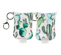 INOOMP 2 Pieces 60ml Refillable Travel Bottles with Pu Leather Keyring Case, Mini Hand Sanitiser Holder for On-the-go Toiletries, Portable Empty Bottle Container Assorted style