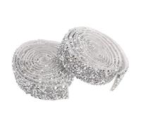 INOOMP 2 Rolls Rhinestone Ribbon Self-Adhesive Silver Crystal Trim 1 Yard Each with Dazzling Effect Multipurpose for DIY Crafts and Walking Stick Party Decor