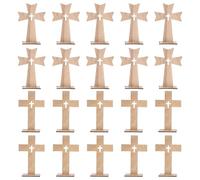 INOOMP 20pcs Wooden Holy Cross Decorations, 10pcs Each B+c Styles, Religious Wood Standing Cross Ornaments for Home, Bedroom and Living Room Décor