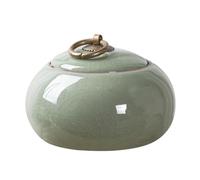 INOOMP 250ml Ceramic Tea Storage Jar with Lid, Vintage Alloy Ring Handle | Light Green Celadon Crackle Glaze, Wide Mouth, Moisture-proof Seal, Suitable for Herbal Tea, Trinkets or Coffee Stations