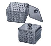 INOOMP 2pcs Acrylic Cotton Swab Storage Box Black Faceted Pattern Makeup Cotton Storage Box for Bathroom and Dressing Room