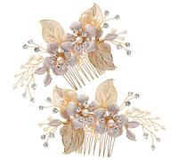 INOOMP 2pcs Bridal Hair Comb Set with Leaf Motif, Metal Lightweight Side Combs for Women, Firm and Secure Fit Wedding Hair Accessories for Occasions