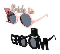 INOOMP 2Pcs Bride Groom Eyeglasses for Wedding Bridal Shower Photo Booth Props Vibrant Pink and Black Plastic Frames Funny Party Accessory for Bachelorette and Bachelor Celebrations