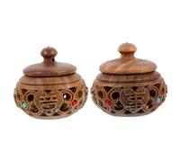 INOOMP 2pcs Carved Wooden Aroma Beads Container Pendant Hollow DIY Rotatable Sachet for Car Fragrance Diffuser Bag Hanging Decor Natural Wood Air Freshener