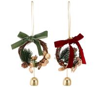 INOOMP 2pcs Christmas Tree Wreath Ornaments: Vintage Metal Xmas Bell - Holiday Hanging Decoration With Fake Pinecone Bow For Home Winter Party Wedding Window