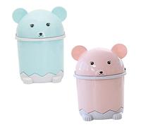 INOOMP 2Pcs Desktop Trash Buckets with Push Top Lid Wear Resistant Garbage Cans for Kitchen Office Bedroom Smooth Surface Odor Sealing Easy Clean Waste Bins in Blue and Pink